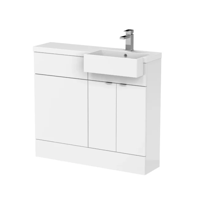 Hudson Reed Fusion Gloss White 1000 RH Semi Recessed Rectangle Basin Unit