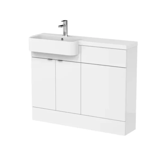 Hudson Reed Fusion Gloss White 1100 LH Semi Recessed Basin Combination Unit