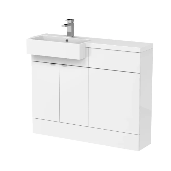 Hudson Reed Fusion Gloss White 1100 LH Semi Recessed Rectangle Basin Unit