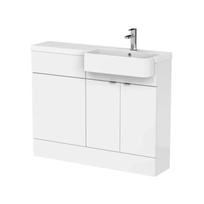 Hudson Reed Fusion Gloss White 1100 RH Semi Recessed Basin Combination Unit