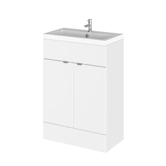 Hudson Reed Fusion Gloss White 600 Floor Standing 2 Door Vanity Unit with Basin