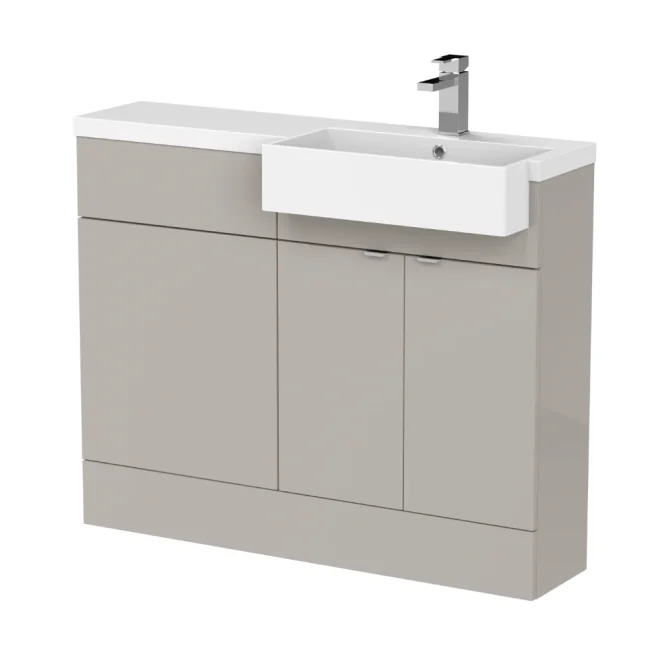 Hudson Reed Fusion Pebble Grey 1100 RH Semi Recessed Rectangle Basin Unit