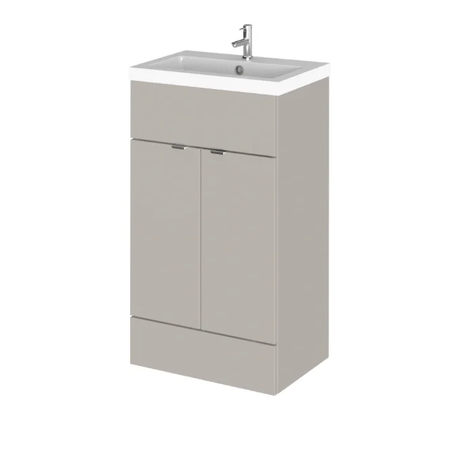 Hudson Reed Fusion Pebble Grey 500 Floor Standing 2 Door Vanity Unit with Basin