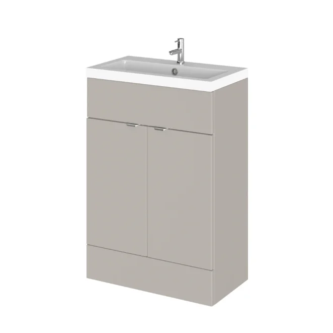 Hudson Reed Fusion Pebble Grey 600 Floor Standing 2 Door Vanity Unit with Basin