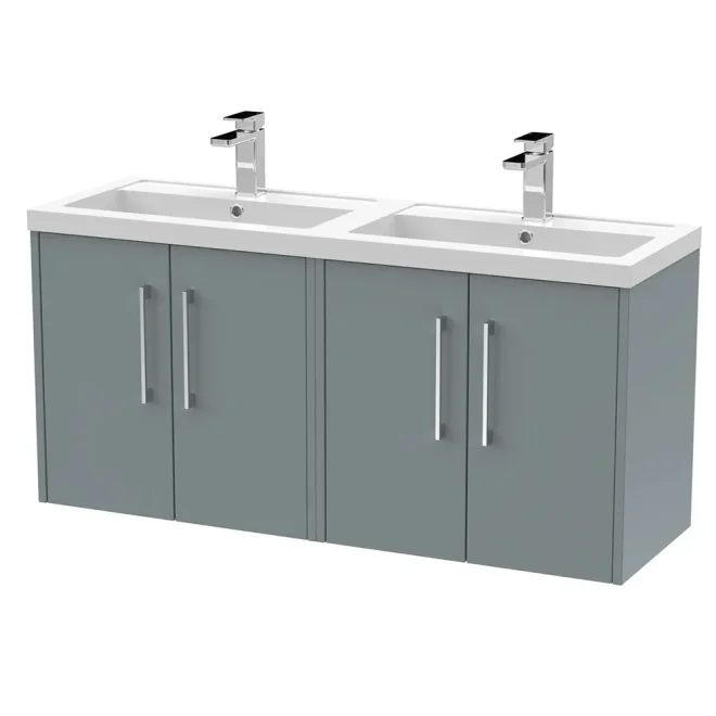 Hudson Reed Juno 1200 Grey Double Basin Wall Hung Vanity Unit
