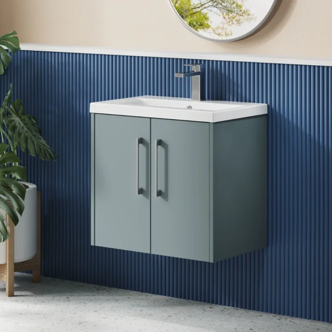 Hudson Reed Juno 600 Grey 2 Door Wall Hung Vanity Unit