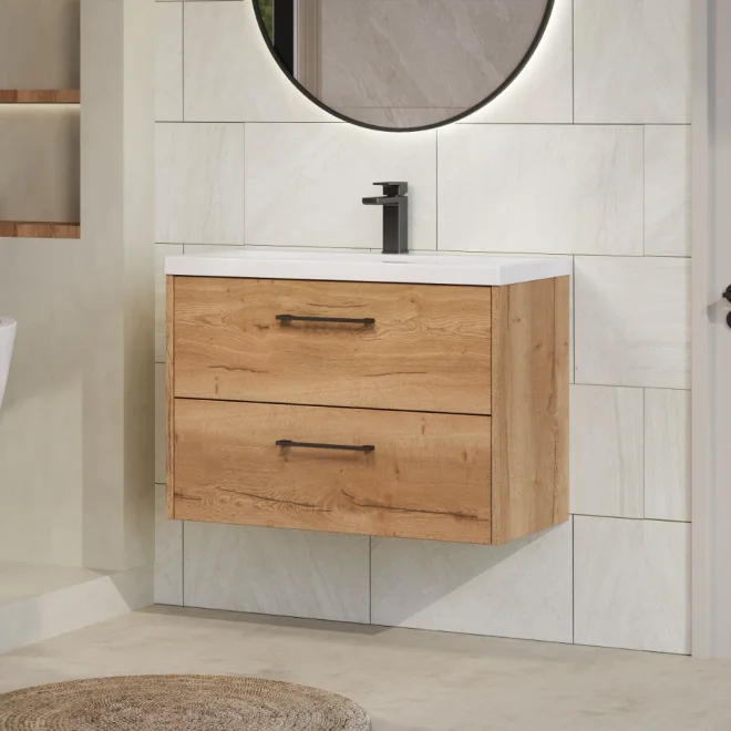 Hudson Reed Juno Oak 800 2 Drawer Wall Hung Vanity Unit