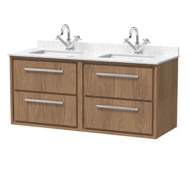 Hudson Reed Lille 1200 4 Drawer Antique Oak Wall Hung Vanity Unit