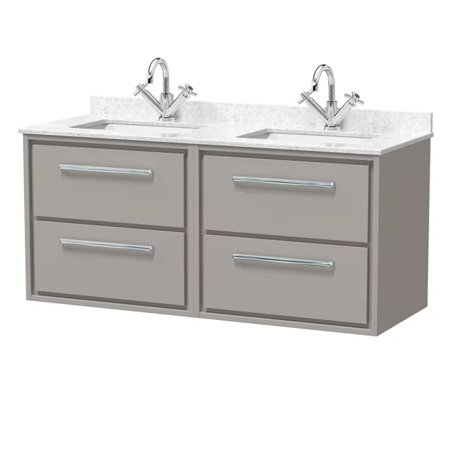 Hudson Reed Lille 1200 4 Drawer Pebble Grey Wall Hung Vanity Unit
