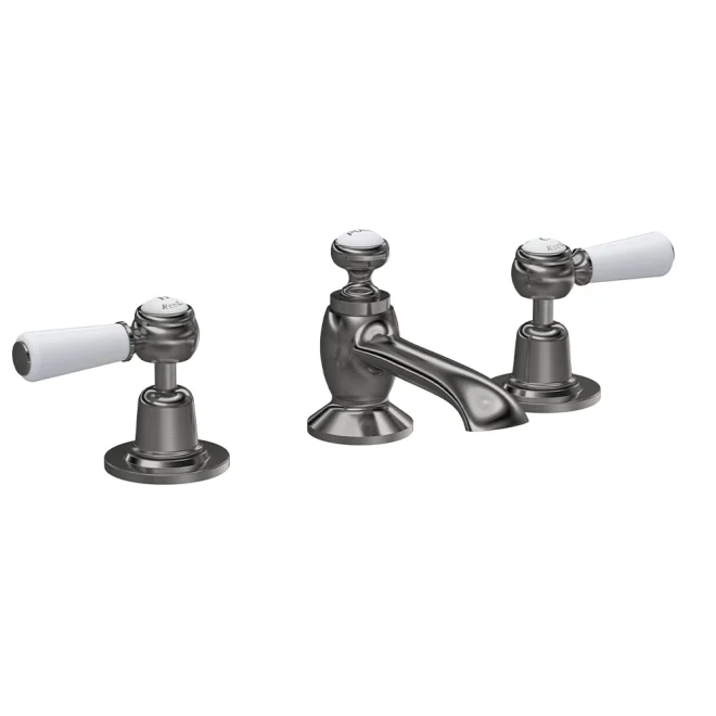 Hudson Reed Topaz Brushed Pewter 3 Tap Hole Dome Collar Basin Mixer and Waste
