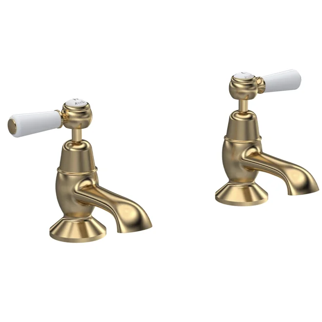 Hudson Reed Topaz Brushed Brass Dome Collar Bath Pillar Taps