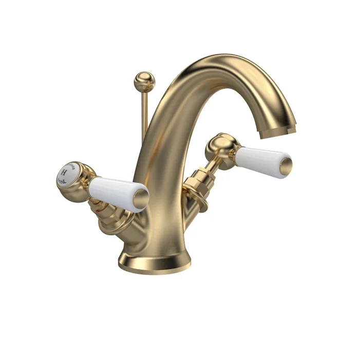 Hudson Reed Topaz Brushed Brass Hex Collar Basin Mixer Tap and Waste