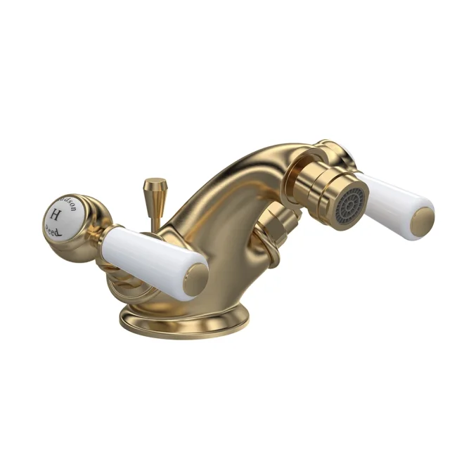 Hudson Reed Topaz Brushed Brass Hex Collar Bidet Tap & Waste