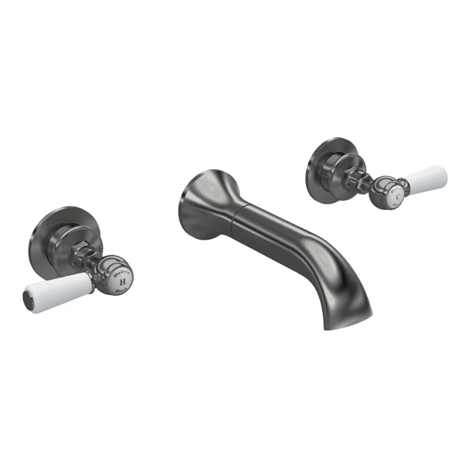 Hudson Reed Topaz Brushed Pewter Wall Mounted Hex Collar Bath Mixer