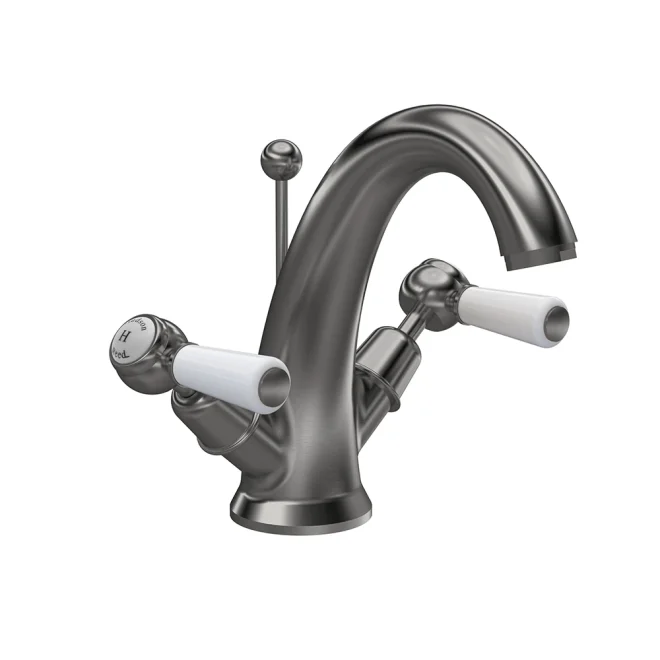 Hudson Reed Topaz Brushed Pewter Dome Collar Basin Mixer Tap and Waste