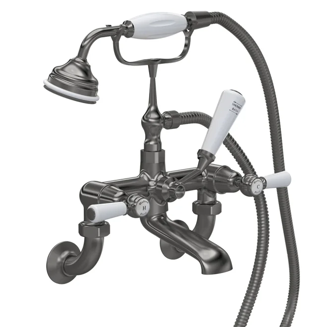 Hudson Reed Topaz Brushed Pewter Wall Mounted Dome Collar Bath Shower Mixer