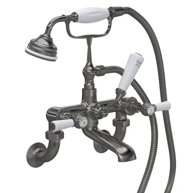 Hudson Reed Topaz Brushed Pewter Wall Mounted Hex Collar Bath Shower Mixer