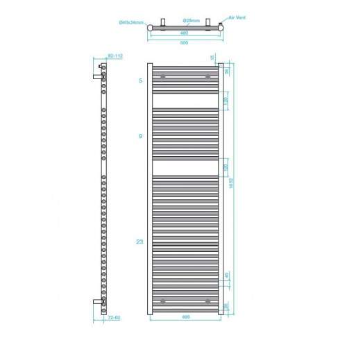 Tissino Hugo2 1652 x 500 Anthracite Towel Radiator, THU107AN