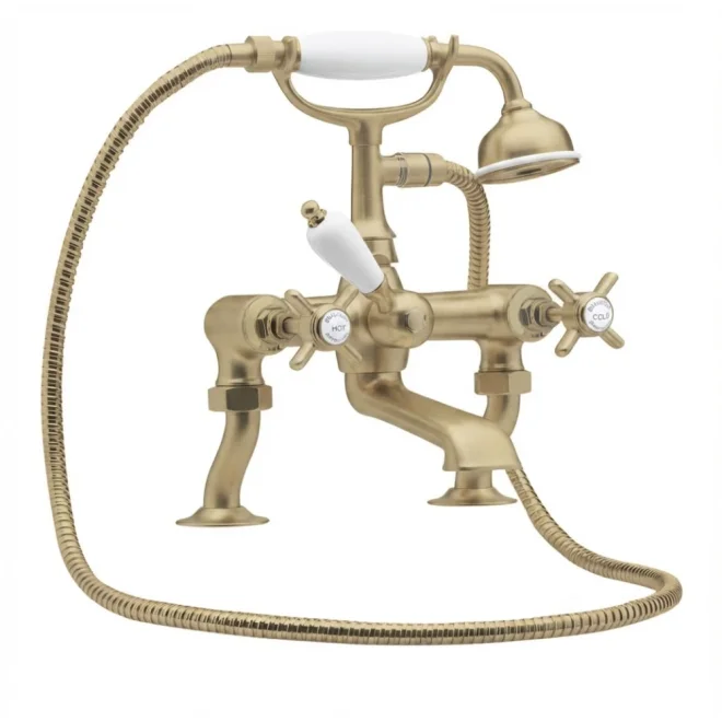 nuie Beaumont Brushed Brass 3/4" Cranked Bath Shower Mixer