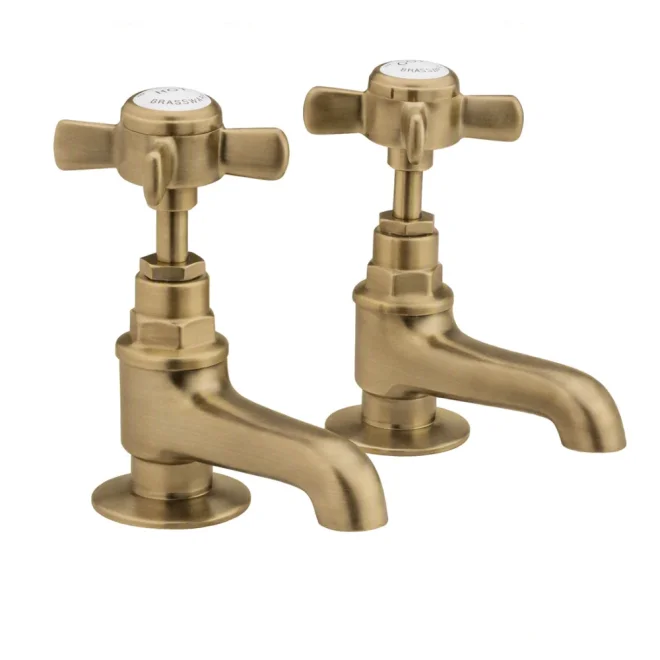 nuie Beaumont Brushed Brass Crosshead Basin Pillar Taps