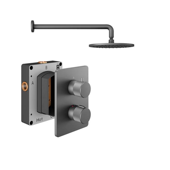 Abacus Iso Pro Shower Pack 1 Fixed Shower Arm And Head - Matt Anthracite