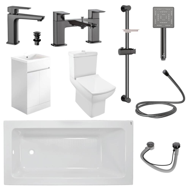 Kubix Full Bathroom Suite By Jaquar In Black Chrome With 500 Gloss Square Vanity Unit  
