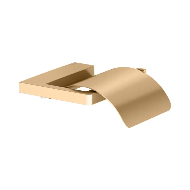 Keuco Collection Moll Brushed Brass Toilet Roll Holder With Lid