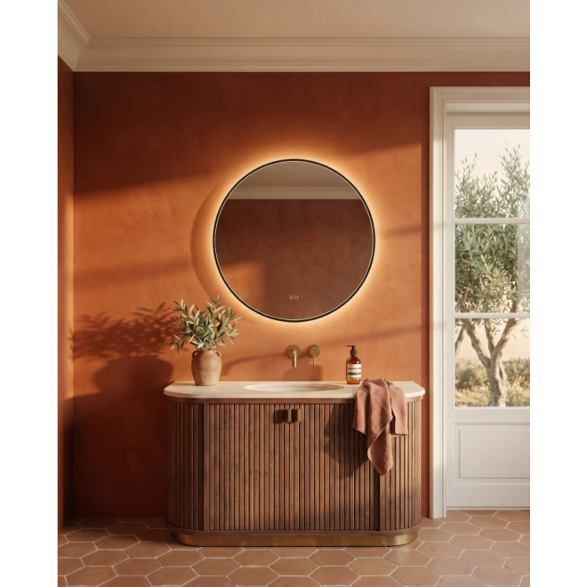 Origins Living Kingsley 80 Round Illuminated Black Mirror
