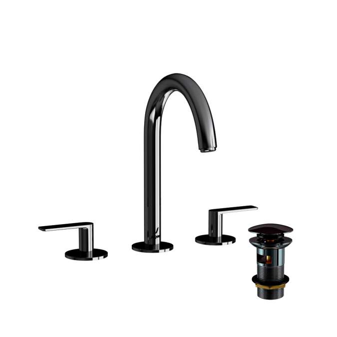 Jaquar Laguna Black Chrome 3 Hole Lever Basin Mixer Tap With Curved Spout