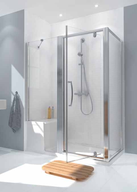 Lakes Showering spaces 1500 x 800mm Seated Shower Tray with In-Line Panel & Pivot Door