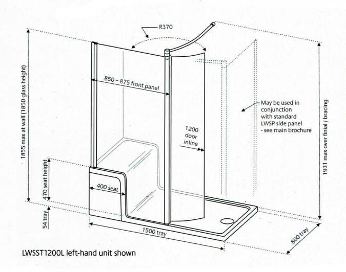 Lakes 1500 x 800mm Seated Shower Tray & Walkin Shower Enclosure