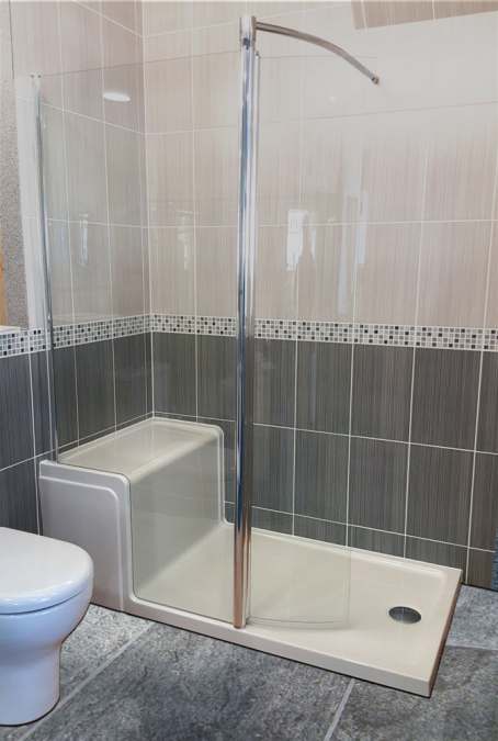 Lakes Showering Spaces Seated Shower Tray 1500mm & Walk-in Shower Enclosure