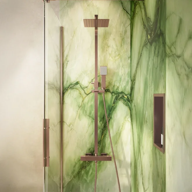 Lancia Elliot Square Brushed Bronze Dual Head Rigid Riser Shower