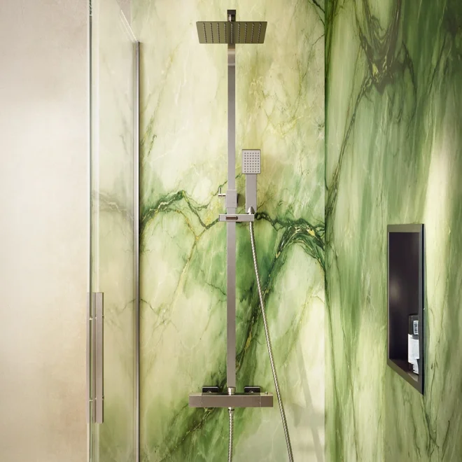 Lancia Elliot Square Brushed Nickel Dual Head Rigid Riser Shower