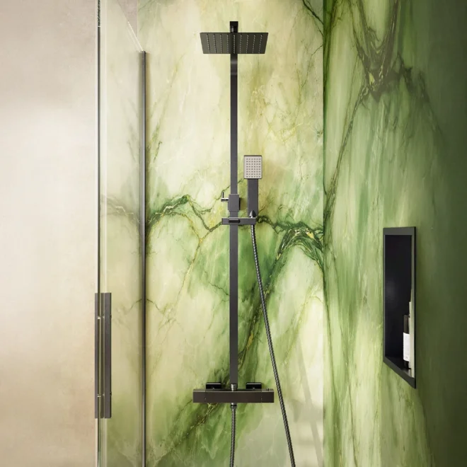 Lancia Elliot Square Gunmetal Dual Head Rigid Riser Shower