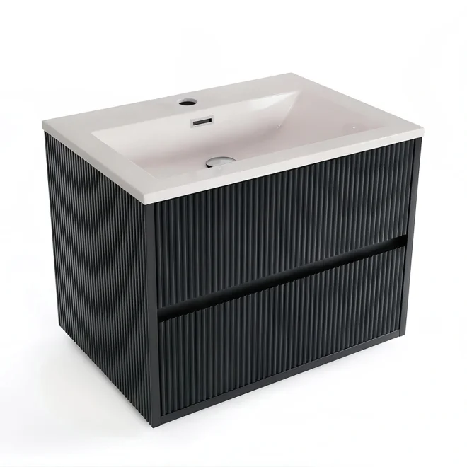 Lancia Linea Square Black 600mm Wall Hung Basin Vanity Unit