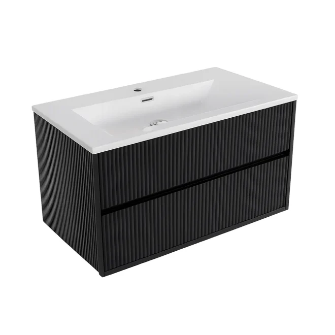 Lancia Linea Square Black 800mm Wall Hung Basin Vanity Unit