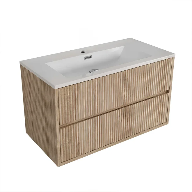 Lancia Linea Square Oak 800mm Wall Hung Basin Vanity Unit