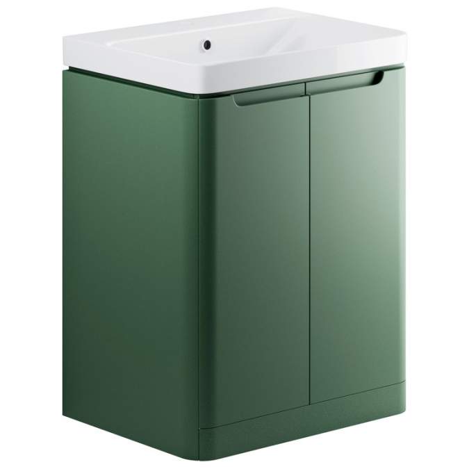 Laplane 600mm 2 Door Floor Standing Basin Vanity Unit - Matt Sage Green