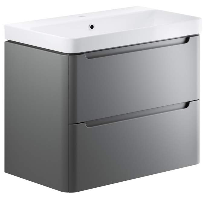 Laplane 800mm 2 Drawer Wall Hung Basin Unit - Matt Grey