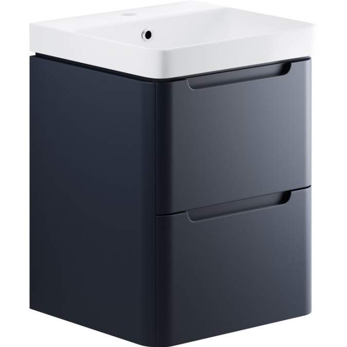 Laplane 500mm 2 Drawer Wall Hung Basin Vanity Unit - Matt Indigo