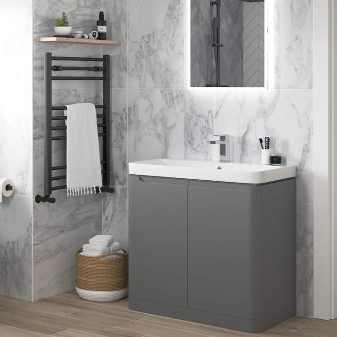 Laplane 800mm Matt Grey 2 Door Floor Standing Basin Vanity Unit 