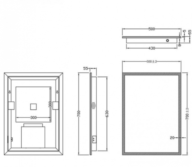 Bathroom Bluetooth Music LED Mirror 500 x 700mm Shaver Socket