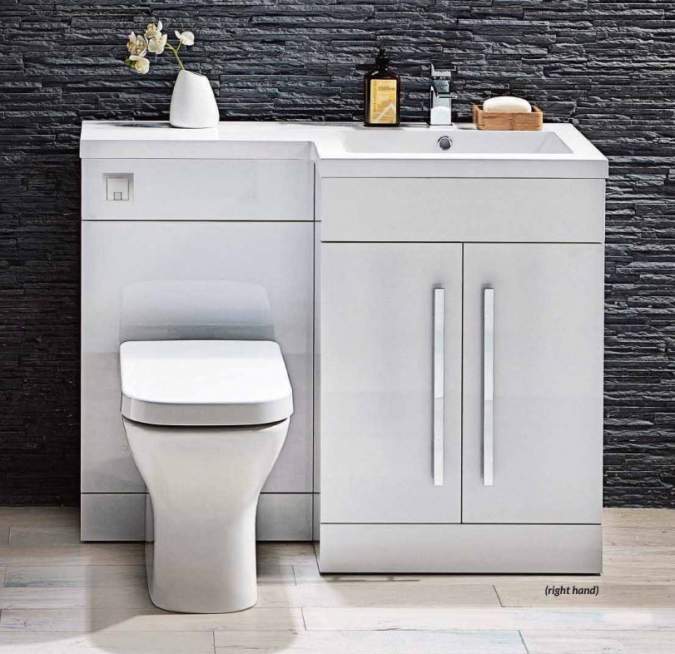 Lili 1100mm L Shape Bathroom Furniture Set - 2 Door - Gloss White