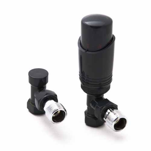 Angled Thermostatic Radiator Valves TRV - Anthracite - Inc Lockshield - Reina