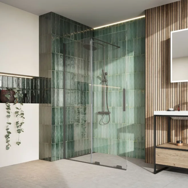 Lancia Momentum Sliding Wetroom Shower Door Gunmetal