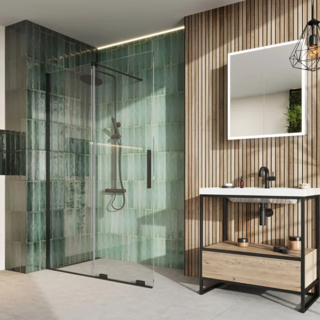 Lancia Momentum Sliding Wetroom Shower Door Matt Black