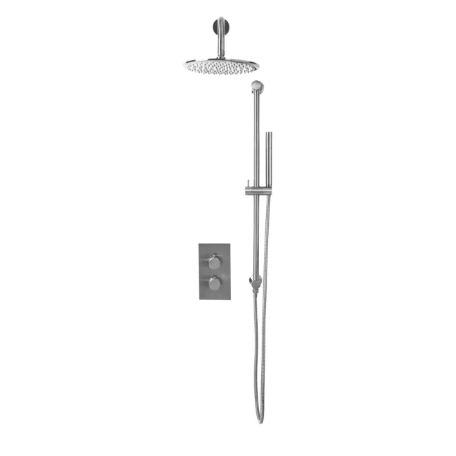 Lancia Core Chrome Round Handle, Fixed Head and Handset Riser Shower Kit NU-022