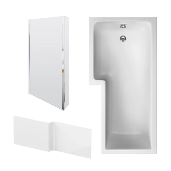 Nuie 1700 x 850mm L Shape Left Hand Shower Bath With Screen