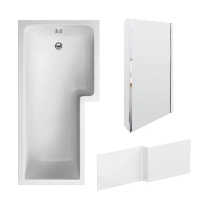 Nuie 1700 x 850mm L Shape Right Hand Shower Bath, Screen and Panel